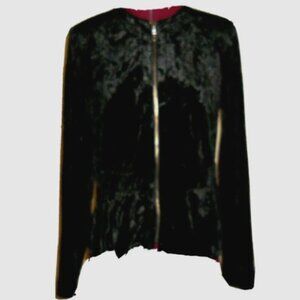 INC International Concepts PM Black Velour Zippered Jacket Peplum Style